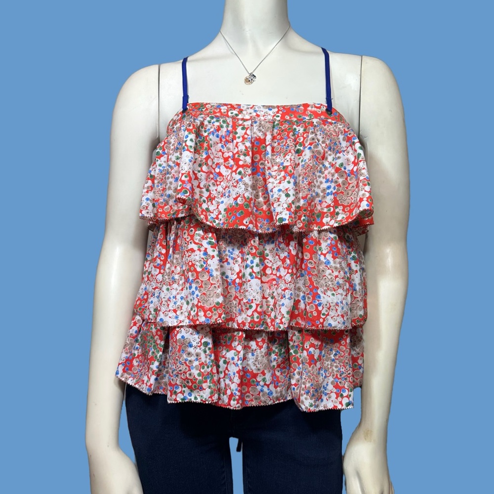 Naked Zebra Red and White Ruffled Tiered Camisole